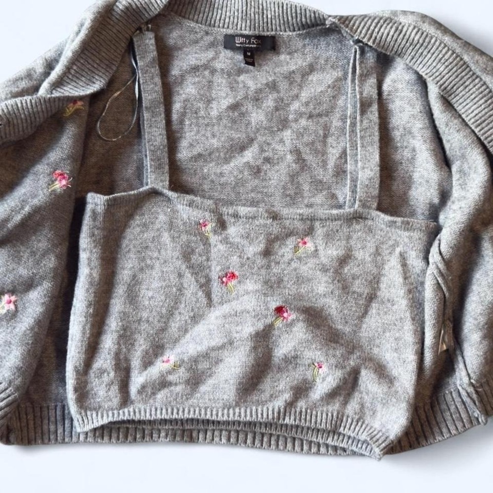 Witty Fox embroidered knit cardigan + cami set - Picture 6 of 8